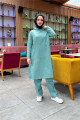 Kapşonlu Yandat Çıtçıtlı Sade Basic Uzun Tunik ve Pantolon İkili Spor Takım - 03071 - Çağla Yeşili Kapşonlu Yandat Çıtçıtlı Sade Basic Uzun Tunik ve Pantolon İkili Spor Takım - 03071 - Çağla Yeşili
