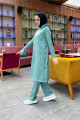 Kapşonlu Yandat Çıtçıtlı Sade Basic Uzun Tunik ve Pantolon İkili Spor Takım - 03071 - Çağla Yeşili Kapşonlu Yandat Çıtçıtlı Sade Basic Uzun Tunik ve Pantolon İkili Spor Takım - 03071 - Çağla Yeşili