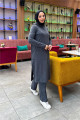 Kapşonlu Yandat Çıtçıtlı Sade Basic Uzun Tunik ve Pantolon İkili Spor Takım - 03071 - Antrasit Kapşonlu Yandat Çıtçıtlı Sade Basic Uzun Tunik ve Pantolon İkili Spor Takım - 03071 - Antrasit