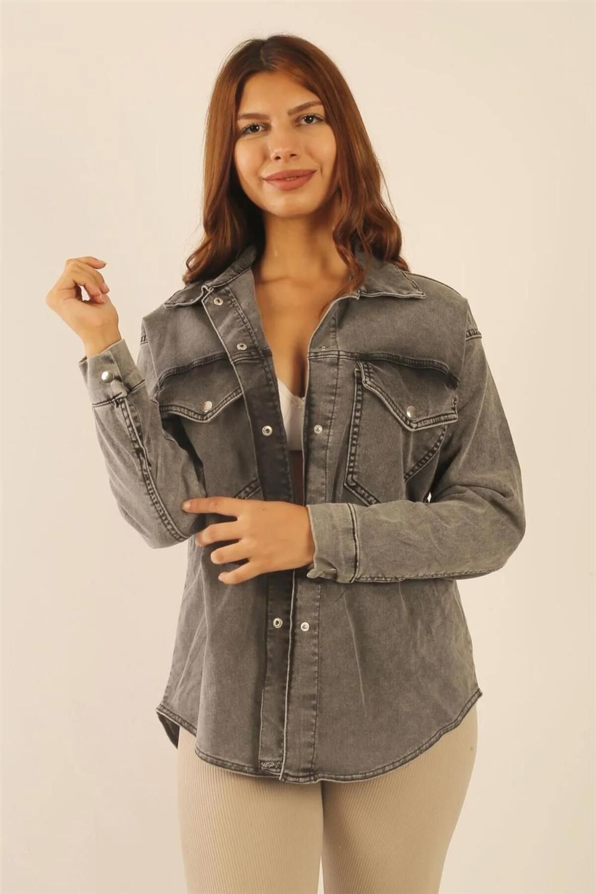 Likralı Koyu Eksitme Yıkamalı Efektli Kadın Denim Kot Ceket- 10-02 - Siyah Likralı Koyu Eksitme Yıkamalı Efektli Kadın Denim Kot Ceket- 10-02 - Siyah