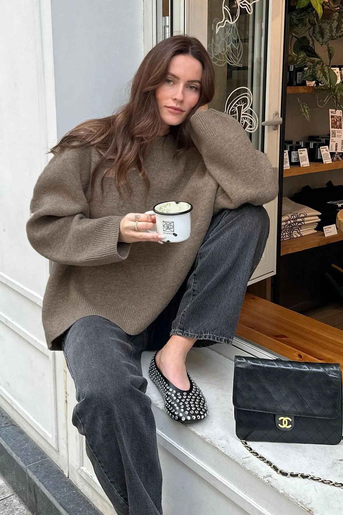 Vizon Bisiklet Yaka Oversize Triko Kazak Vizon Bisiklet Yaka Oversize Triko Kazak