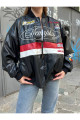 Unisex Deri Oversize Baskılı Motorcu Ceketi Unisex Deri Oversize Baskılı Motorcu Ceketi