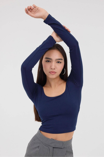 U Yaka Uzun Kollu Crop Bluz B11485-S10 U Yaka Uzun Kollu Crop Bluz B11485-S10