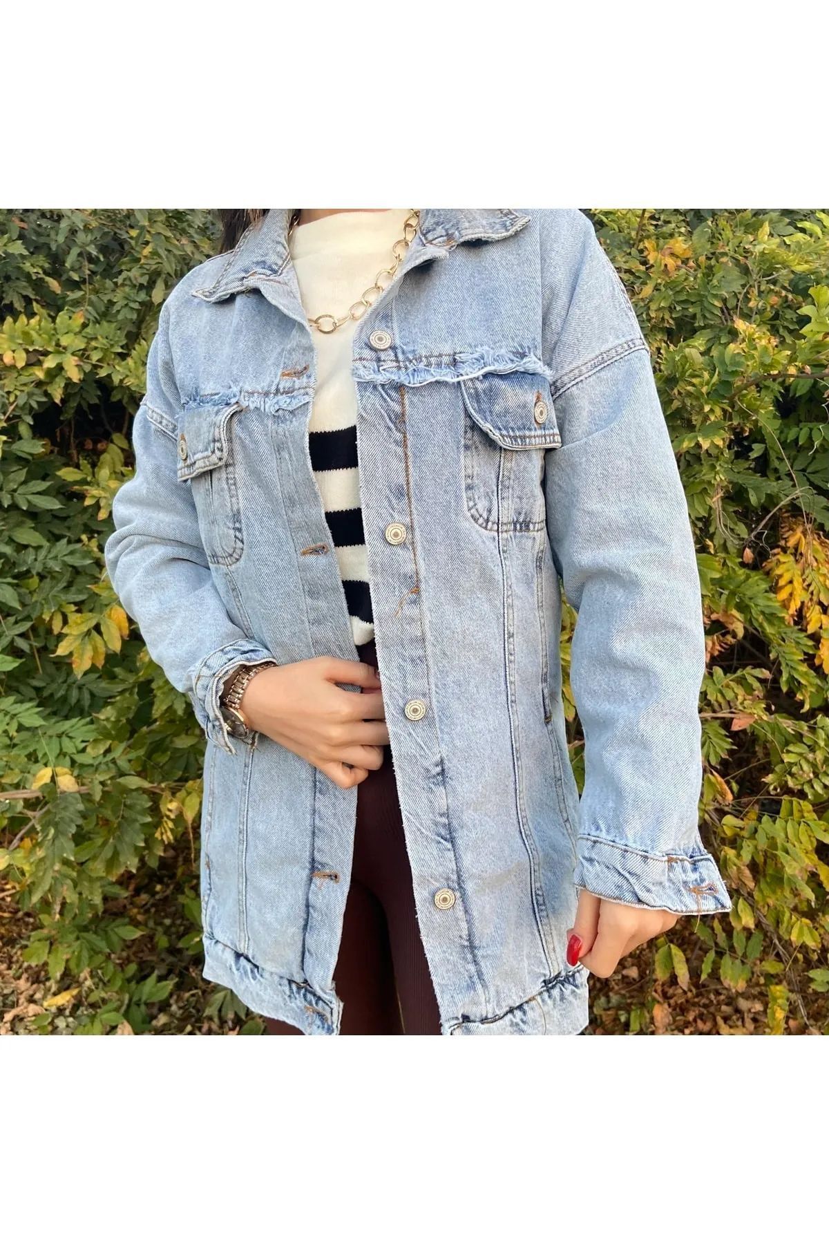 Kadın Uzun Oversize Açık Mavi Kot Ceket Kadın Uzun Oversize Açık Mavi Kot Ceket