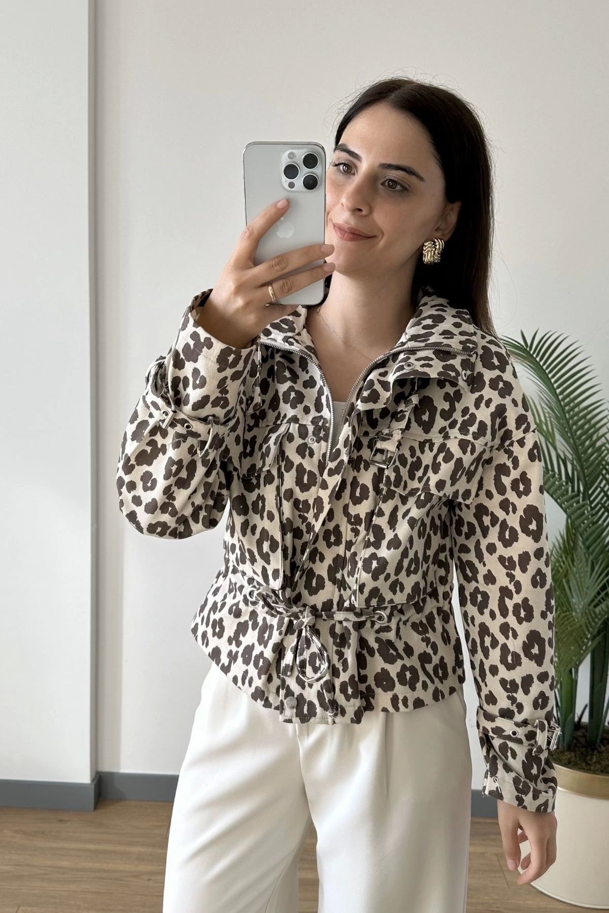 RBN038 99481 Kol Kemer Detay Leopar Ceket LEOPAR RBN038 99481 Kol Kemer Detay Leopar Ceket LEOPAR