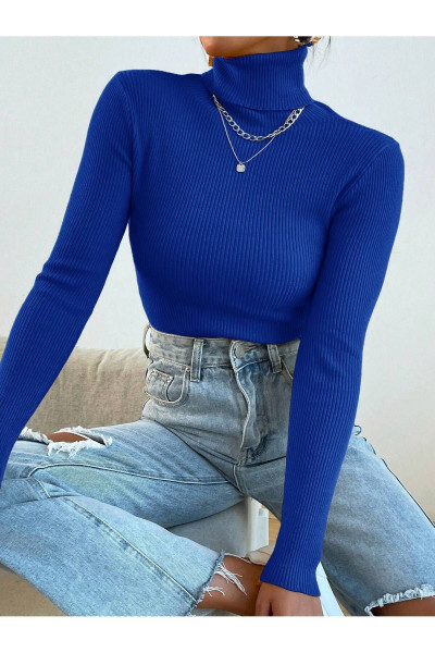 Unisex Saks Mavi Pamuklu Balıkçı Yaka Kaşkorse Şardonlu Slimfit Boğazlı Kazak Unisex Saks Mavi Pamuklu Balıkçı Yaka Kaşkorse Şardonlu Slimfit Boğazlı Kazak
