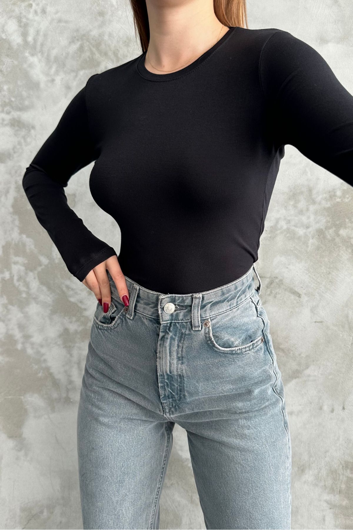 Siyah Bisiklet Yaka Basic Uzun Kollu Body Siyah Bisiklet Yaka Basic Uzun Kollu Body