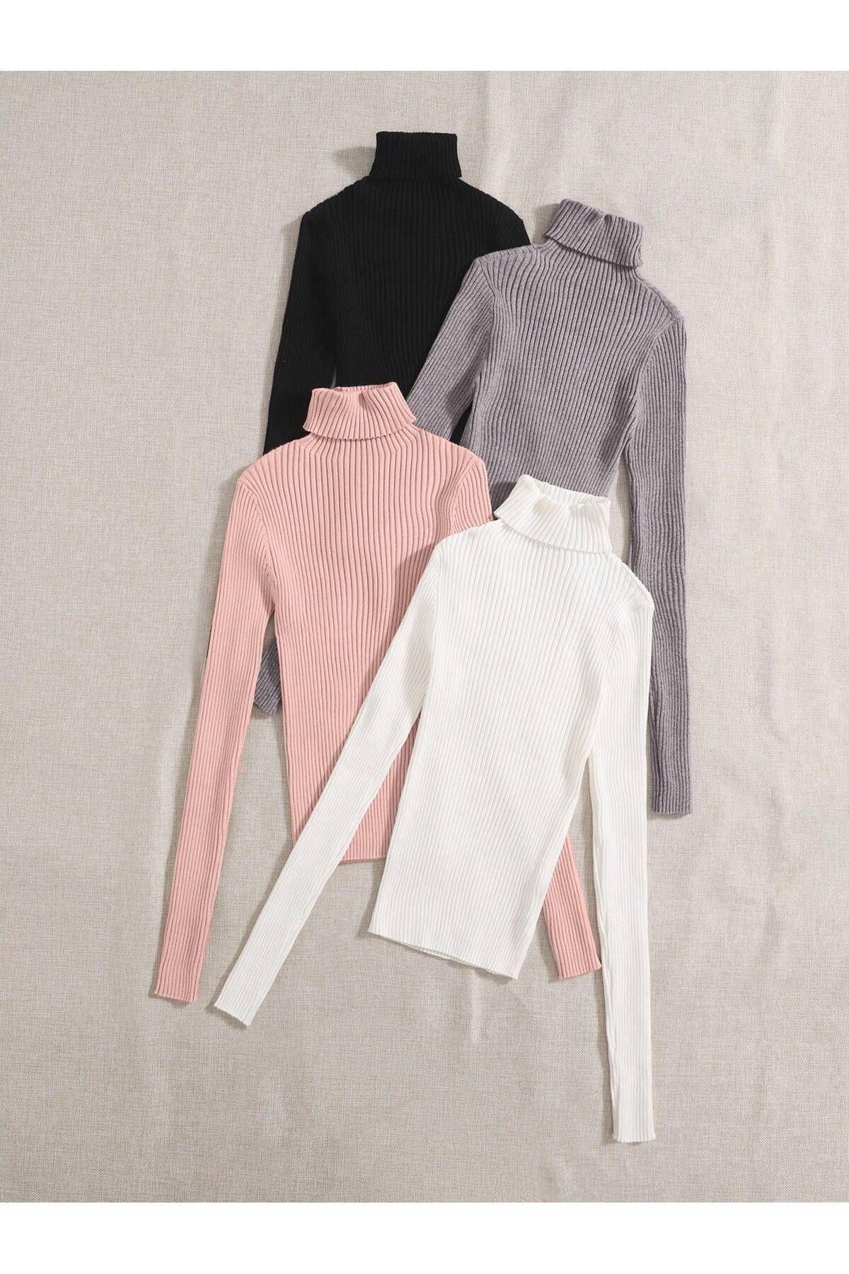 Unisex Siyah-gri-beyaz-pembe Pamuklu Balıkçı Yaka Kaşkorse Şardonlu Slimfit Boğazlı Kazak Unisex Siyah-gri-beyaz-pembe Pamuklu Balıkçı Yaka Kaşkorse Şardonlu Slimfit Boğazlı Kazak