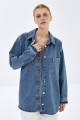 Mavi Oversize Metal Düğmeli Denim Gömlek Ceket Mavi Oversize Metal Düğmeli Denim Gömlek Ceket