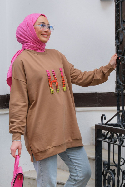Kadın Taş İşlemeli Tunik  Vizon Kadın Taş İşlemeli Tunik  Vizon