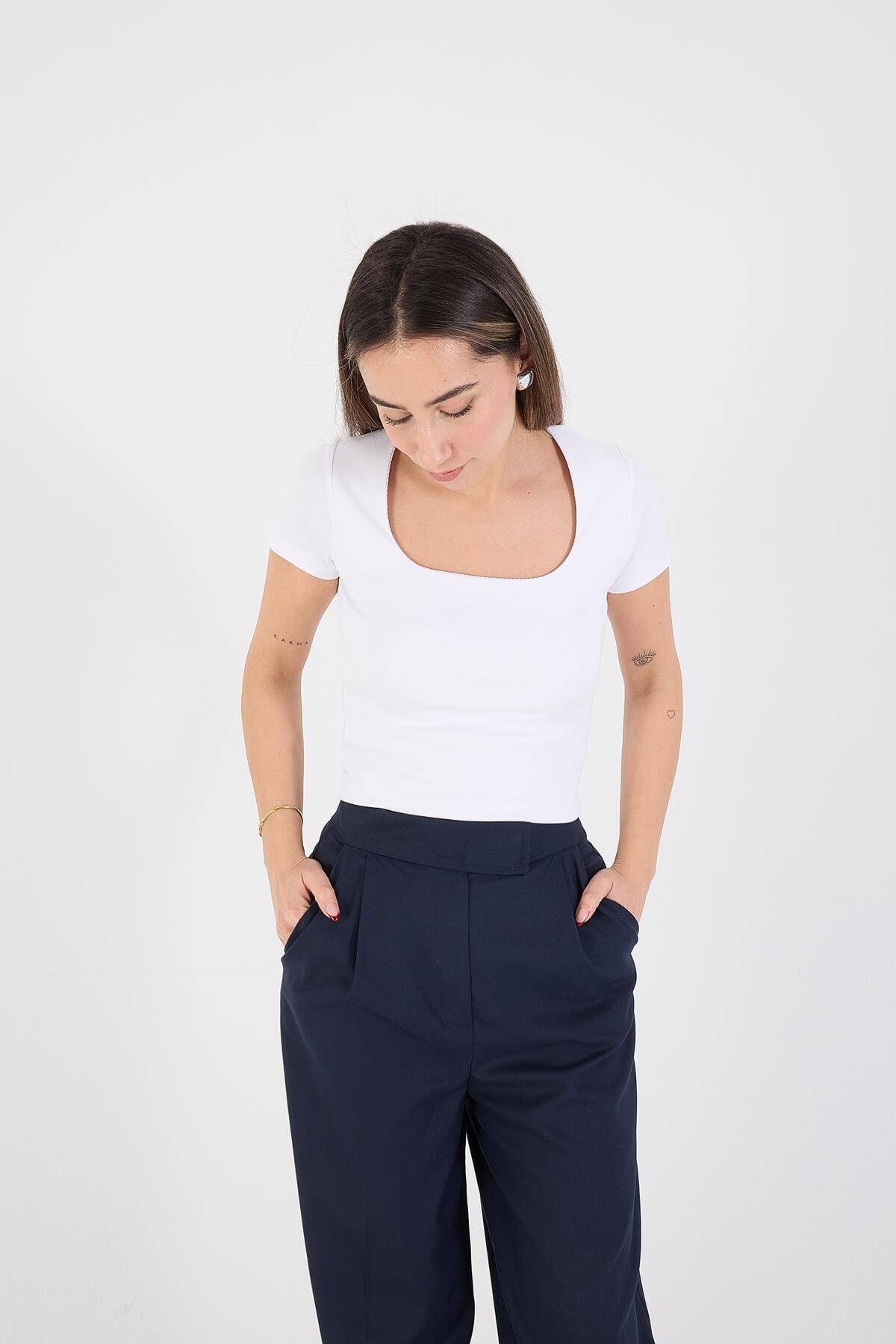 U Yaka Kısa Kollu Basic Bluz P3872-t9 U Yaka Kısa Kollu Basic Bluz P3872-t9
