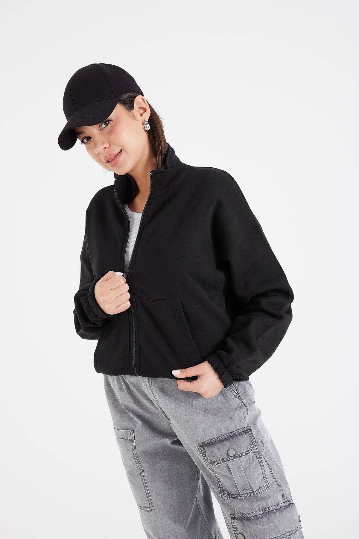 Dik Yaka Fermuarlı Sweatshirt H10042-E12