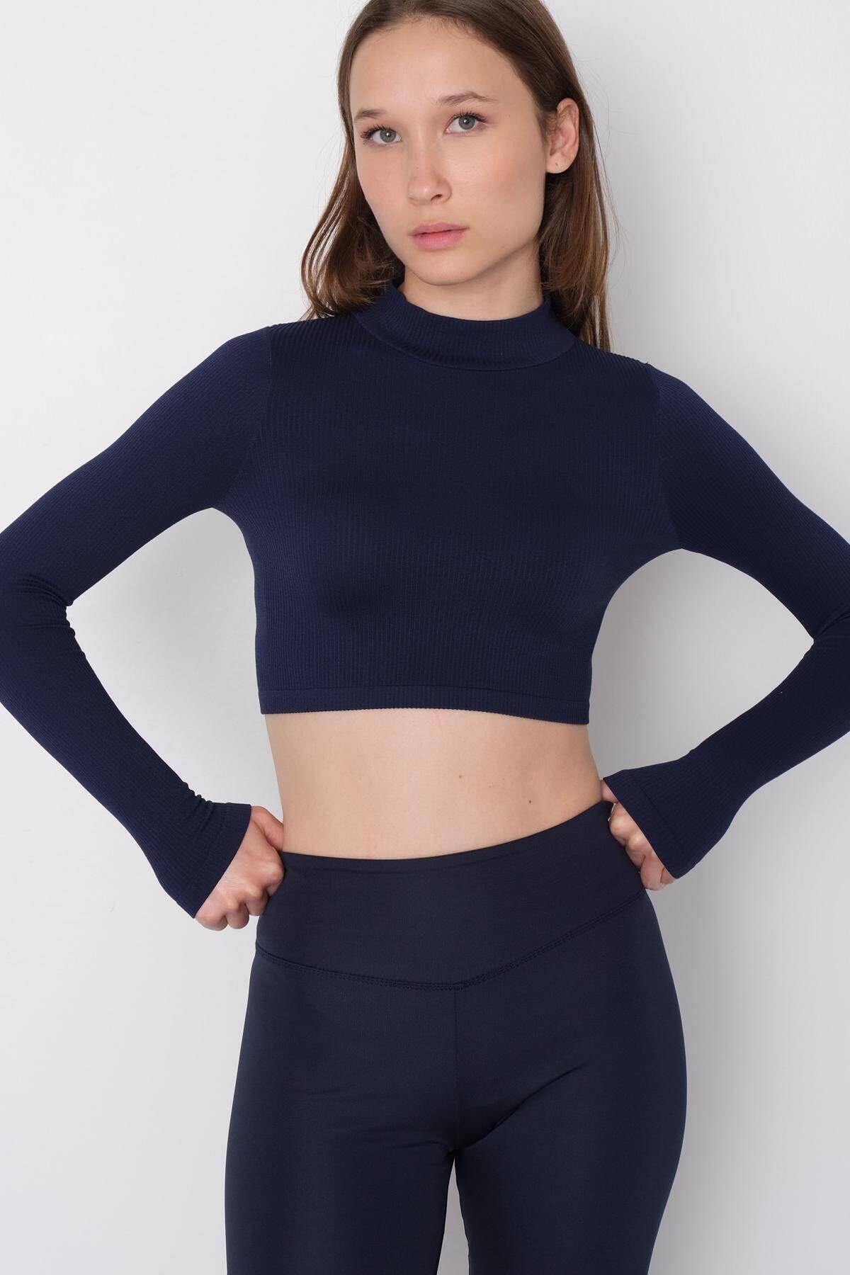 Uzun Kol Seamless Crop Bluz B0409-l5