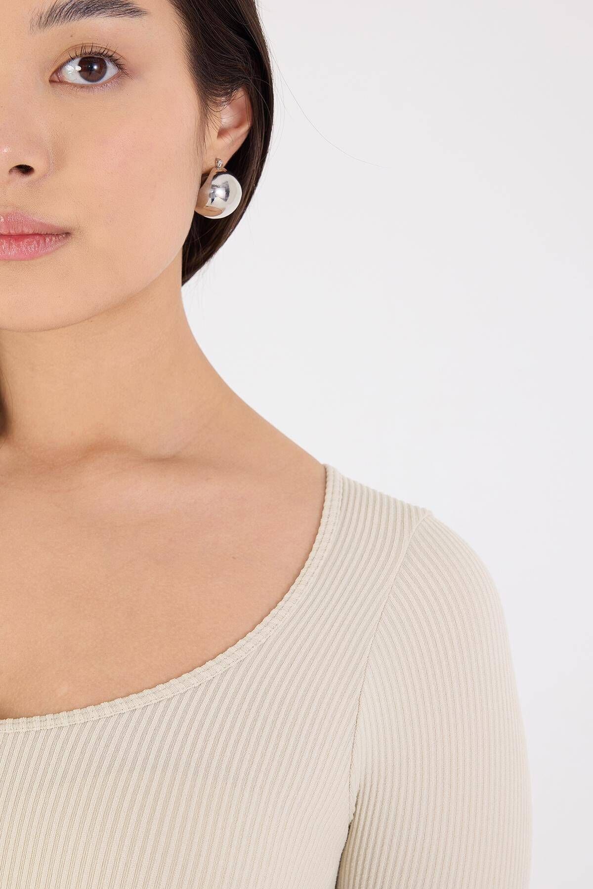 Yuvarlak Yaka Uzun Kol Seamless Crop Bluz B0361-k2k3 Yuvarlak Yaka Uzun Kol Seamless Crop Bluz B0361-k2k3