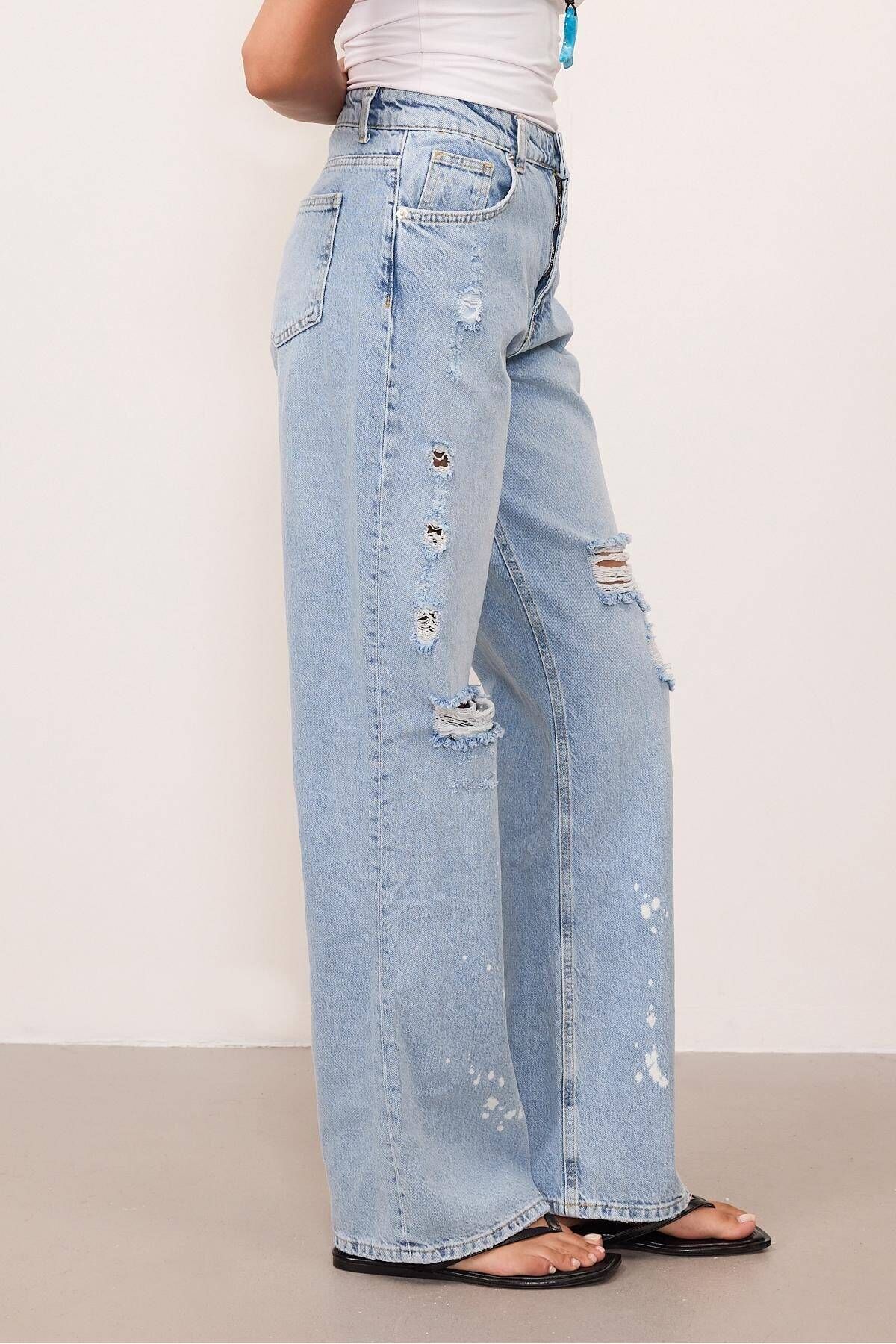 Yüksek Bel Yırtık Detaylı Jean Pantolon Ç.PN5198-PNF Yüksek Bel Yırtık Detaylı Jean Pantolon Ç.PN5198-PNF