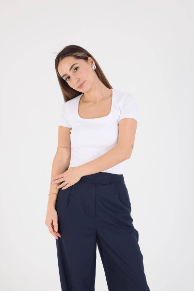 U Yaka Kısa Kollu Basic Bluz P3872-t9 U Yaka Kısa Kollu Basic Bluz P3872-t9