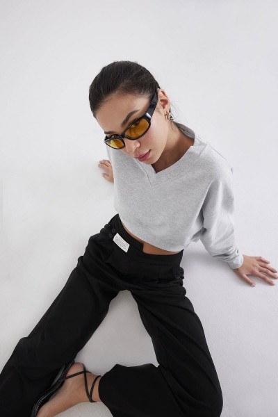V Yaka Crop Sweatshirt S1494-i2 V Yaka Crop Sweatshirt S1494-i2