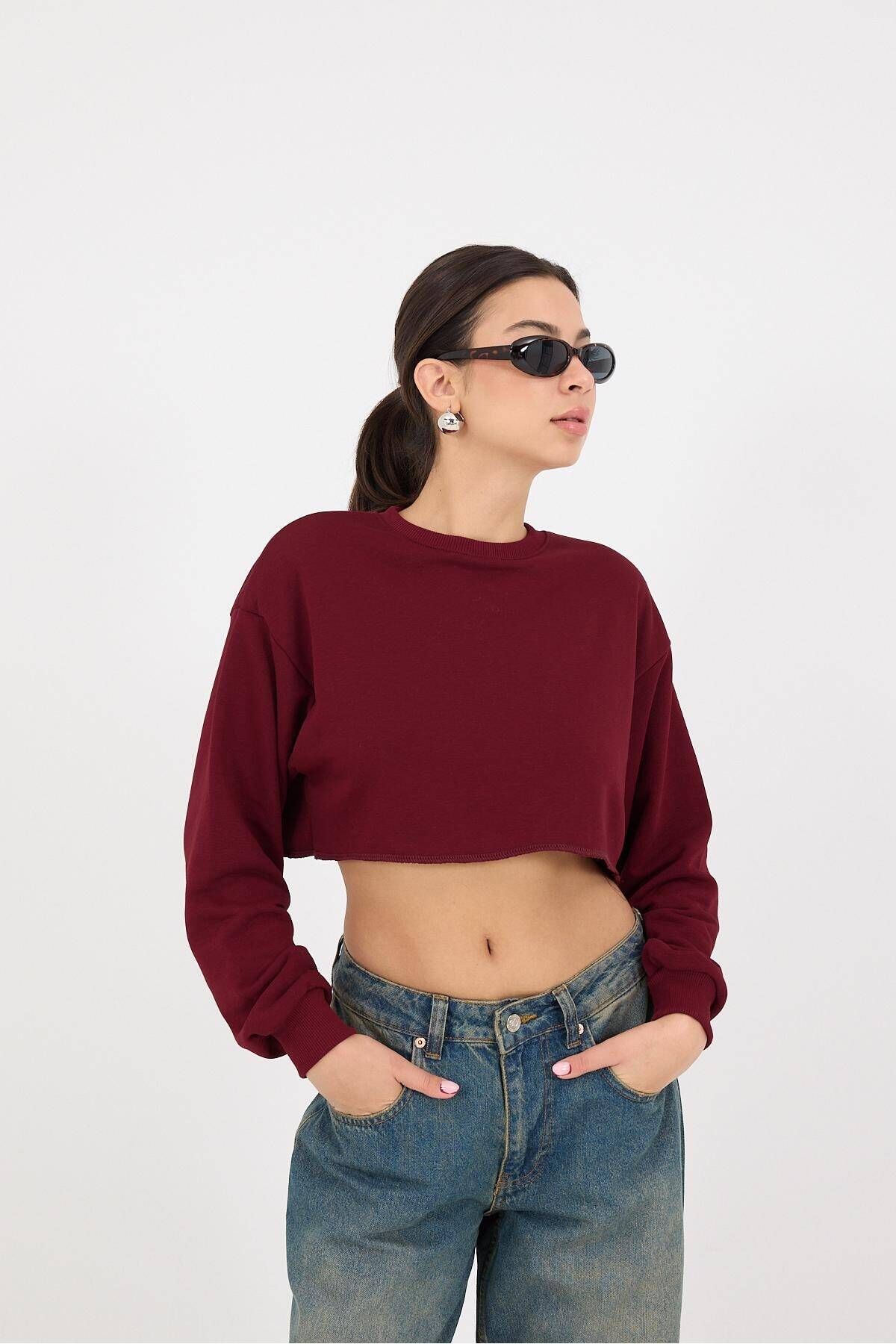 Bisiklet Yaka Crop Sweatshirt S135-X6