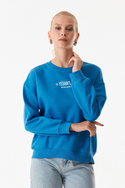 Yazı Baskılı Bisiklet Yaka Sweatshirt Yazı Baskılı Bisiklet Yaka Sweatshirt