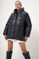 Kadın Siyah Kapüşonlu Fleto Cepli Puffer Fashion Oversize Şişme Mont PRM1107 Kadın Siyah Kapüşonlu Fleto Cepli Puffer Fashion Oversize Şişme Mont PRM1107