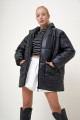 Kadın Siyah Kapüşonlu Fleto Cepli Puffer Fashion Oversize Şişme Mont PRM1107 Kadın Siyah Kapüşonlu Fleto Cepli Puffer Fashion Oversize Şişme Mont PRM1107