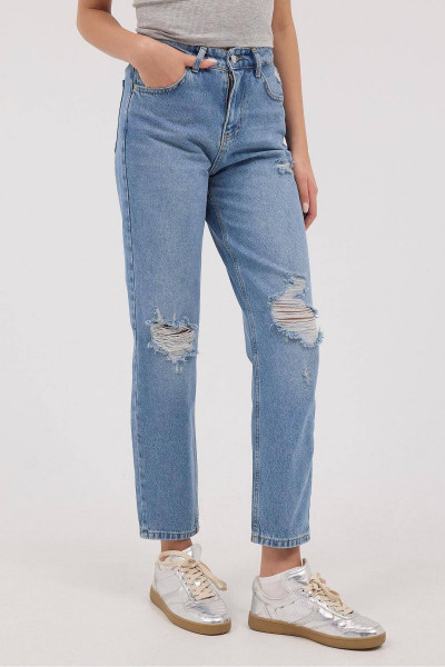 Yırtık Detaylı Mom Jean Pantolon PN8611-PNC Yırtık Detaylı Mom Jean Pantolon PN8611-PNC