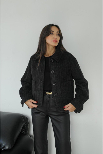 Siyah Çizgili Dokulu Yün Karışımlı Ceket Siyah Çizgili Dokulu Yün Karışımlı Ceket