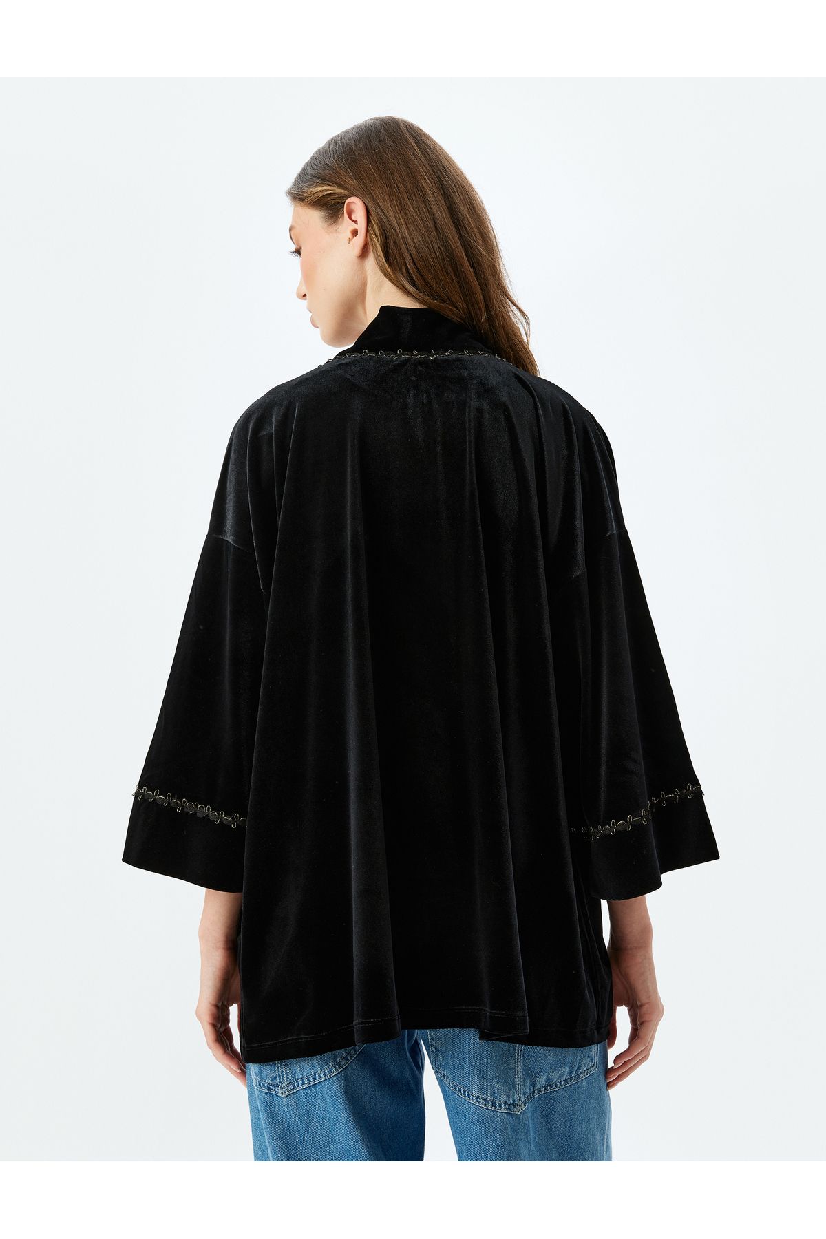 Kalça Boy Geniş 3/4 Kol Kadife Kimono Kalça Boy Geniş 3/4 Kol Kadife Kimono