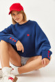 Kadın Bisiklet Yaka Kalp Nakışlı Üç İplik Şardonlu Sweatshirt 60251933