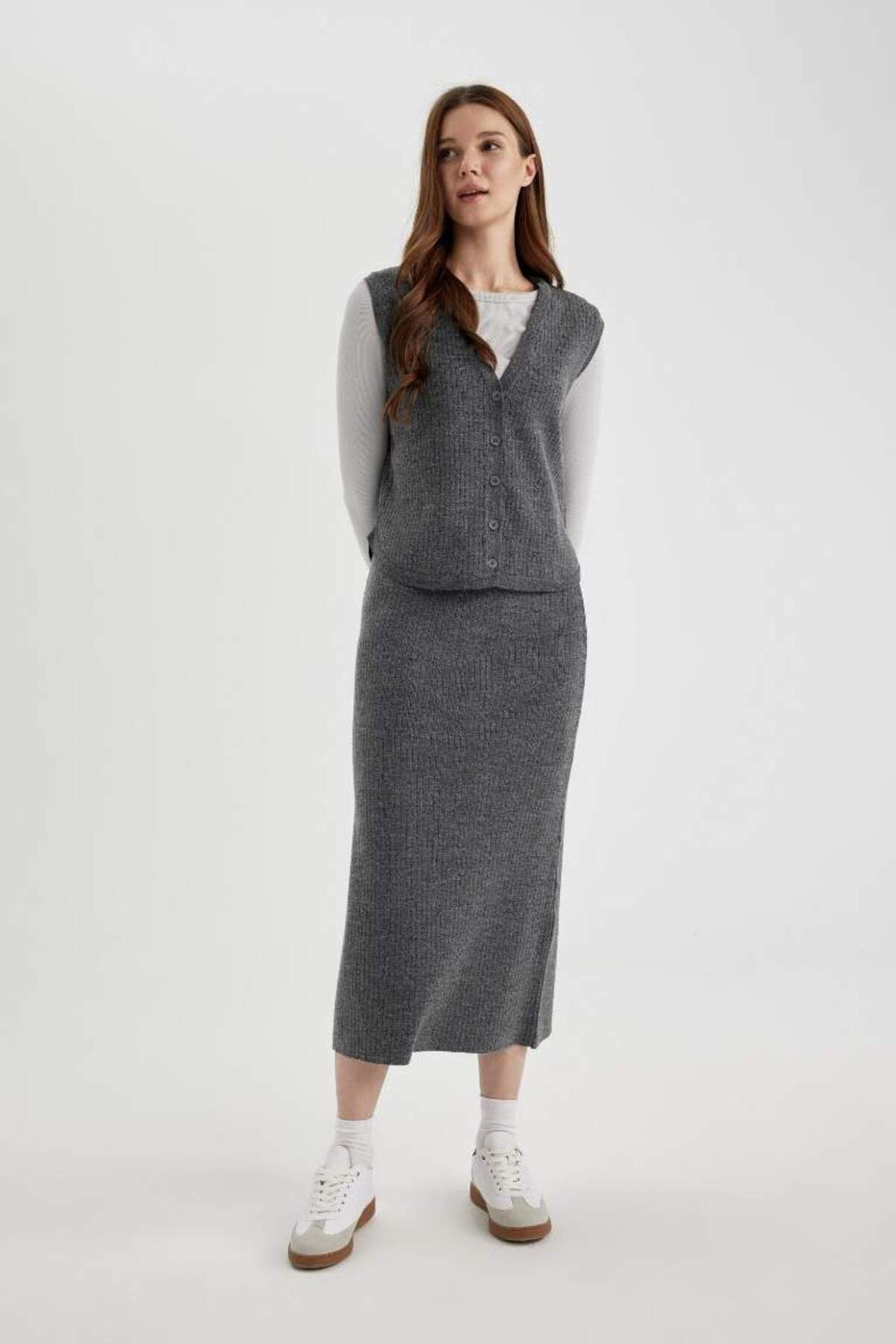 Regular Fit Triko Maxi Etek Antrasit Regular Fit Triko Maxi Etek Antrasit