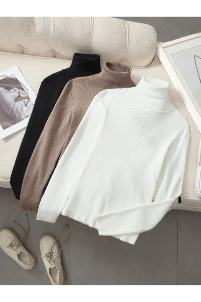 Unisex 3lü Hazır Paket Siyah Bej Pamuklu Balıkçı Yaka Şardonlu Slimfit Boğazlı Kazak Unisex 3lü Hazır Paket Siyah Bej Pamuklu Balıkçı Yaka Şardonlu Slimfit Boğazlı Kazak