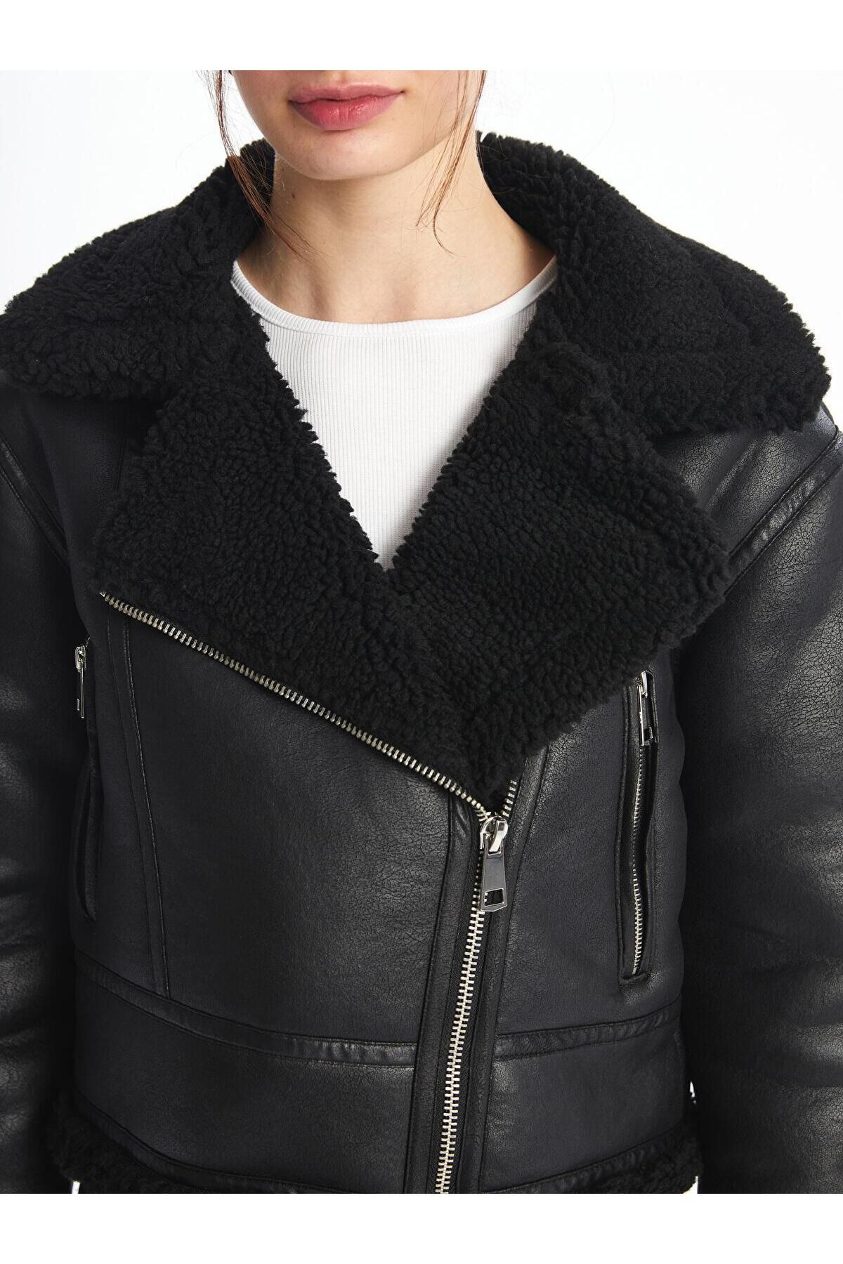 XSIDE Biker Yaka Kadın Deri Görünümlü Mont XSIDE Biker Yaka Kadın Deri Görünümlü Mont