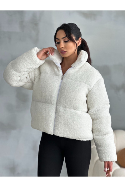 Peluş Kabartma Teddy Kadın Şişme Mont Ekru Peluş Kabartma Teddy Kadın Şişme Mont Ekru