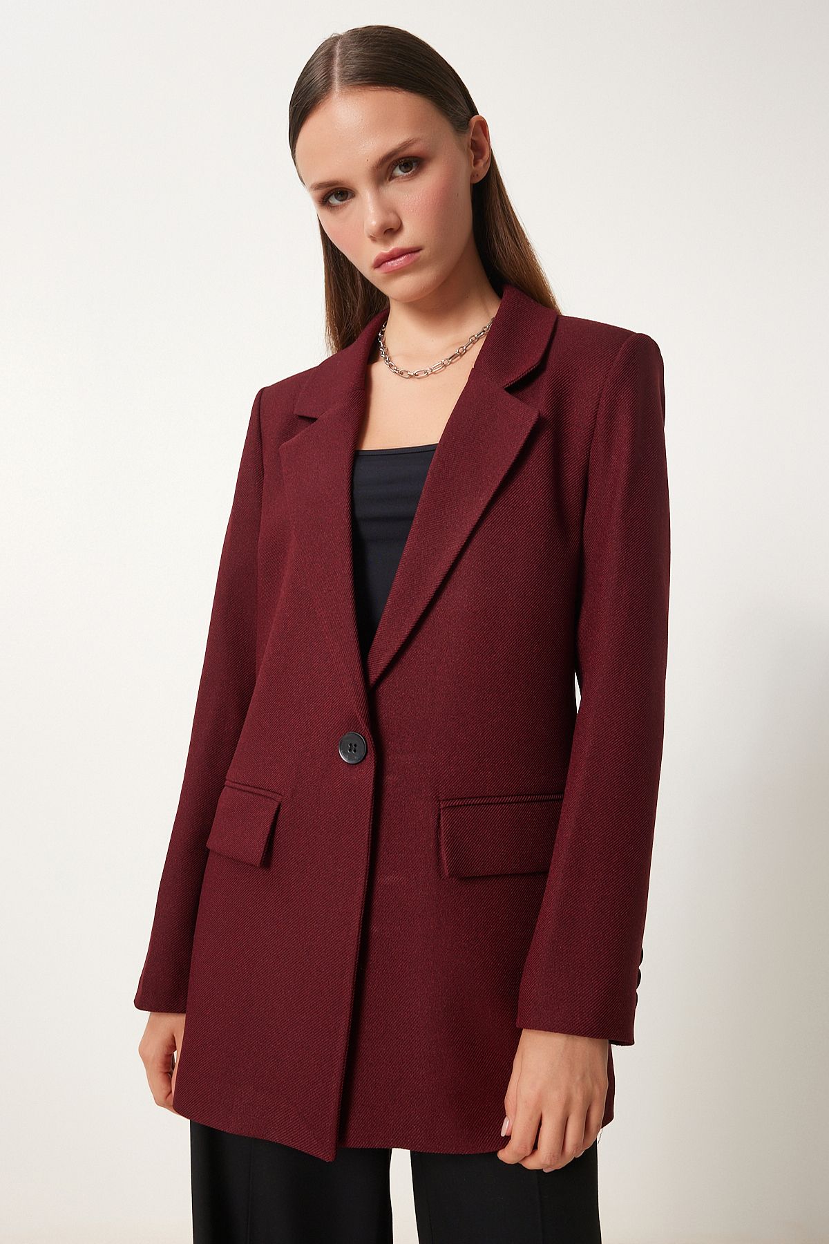 Vatkalı Dokuma Blazer Ceket BORDO LHL0002 Vatkalı Dokuma Blazer Ceket BORDO LHL0002