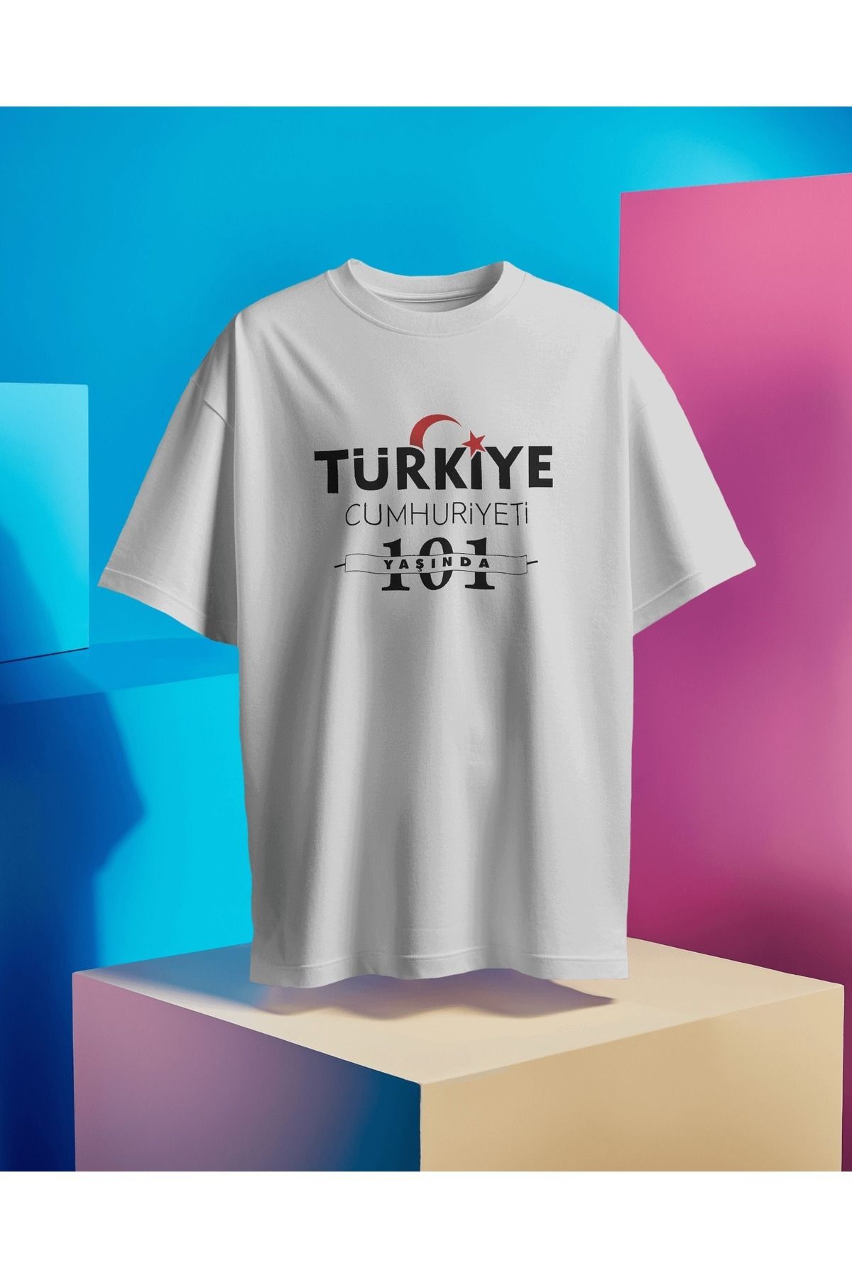 29 Ekim Cumhuriyet Bayramı 101. Yıl Baskılı Unisex Yetişkin - Çocuk Kısa Kollu Beyaz T-shirt