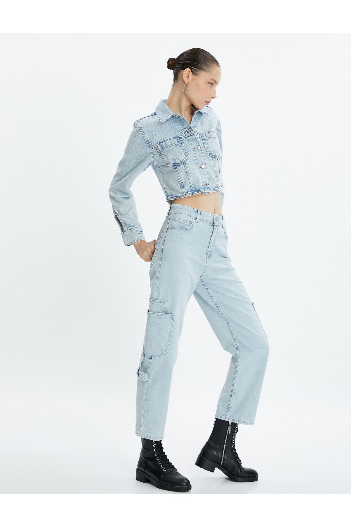 Kargo Kot Pantolon Straight Jean Kısa Düz Paça Yüksek Bel - Eve Jean Kargo Kot Pantolon Straight Jean Kısa Düz Paça Yüksek Bel - Eve Jean