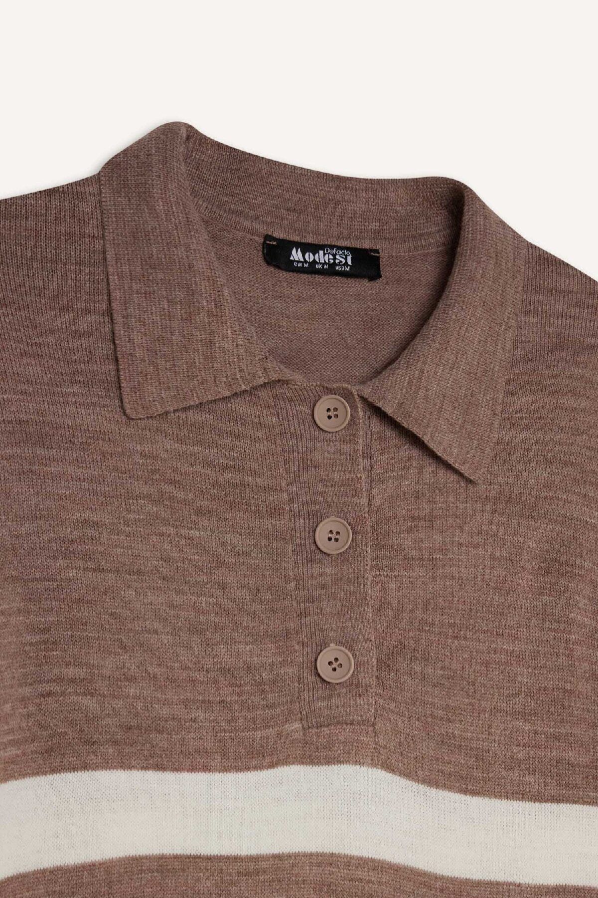 Regular Fit Polo Yaka Düğmeli Çizgili Uzun Kollu Maxi Elbise D6523AXNS Regular Fit Polo Yaka Düğmeli Çizgili Uzun Kollu Maxi Elbise D6523AXNS