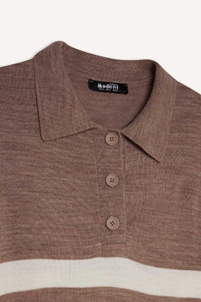 Regular Fit Polo Yaka Düğmeli Çizgili Uzun Kollu Maxi Elbise D6523AXNS Regular Fit Polo Yaka Düğmeli Çizgili Uzun Kollu Maxi Elbise D6523AXNS