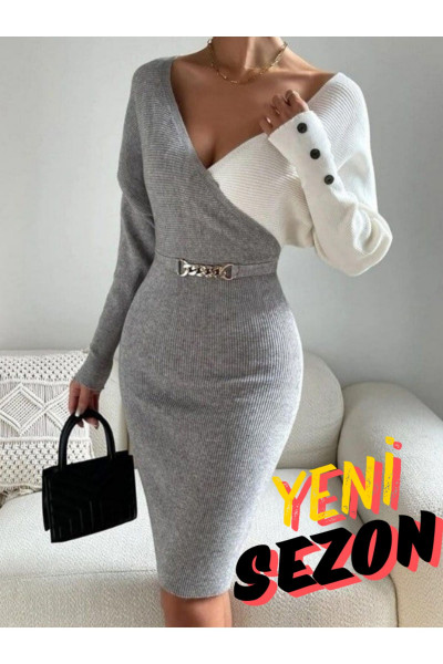 Kadın Toka Detaylı Şık Kaşkorse Elbise Kadın Toka Detaylı Şık Kaşkorse Elbise