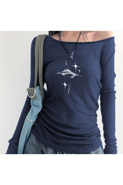 Lacivert Crystal Eye Madonna Yaka Uzun Kollu Crop Lacivert Crystal Eye Madonna Yaka Uzun Kollu Crop