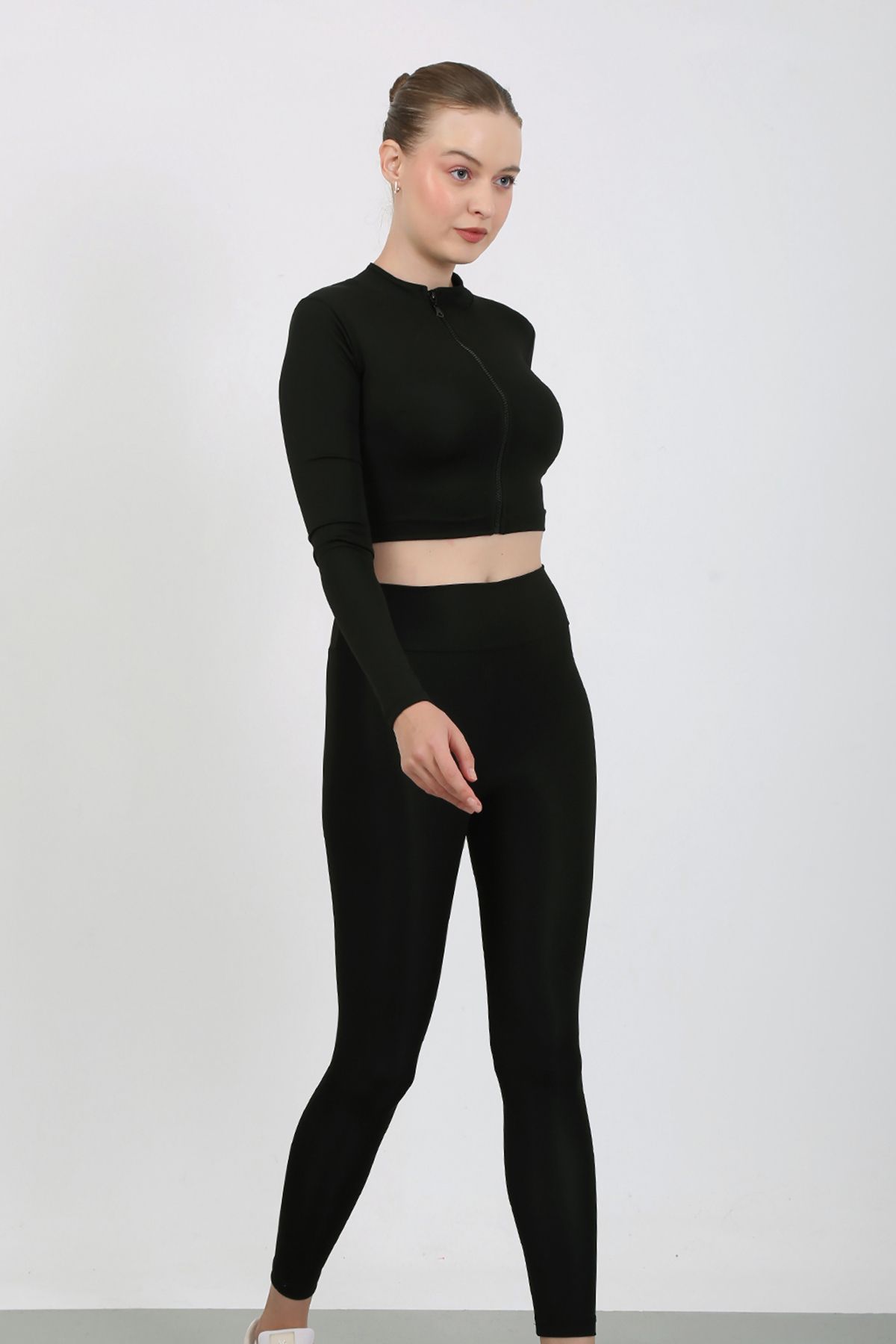 Slim Fit Yüksek Bel Toparlayıcı Crop Seamless Kadın Tayt Takım