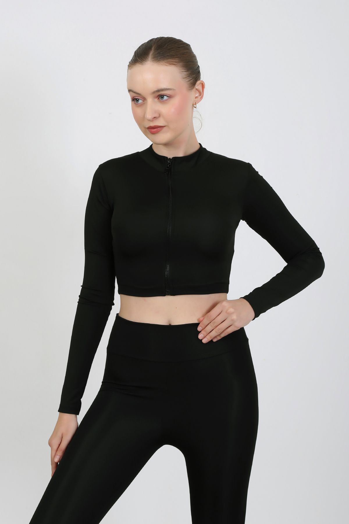 Slim Fit Yüksek Bel Toparlayıcı Crop Seamless Kadın Tayt Takım