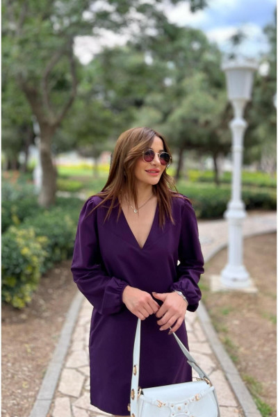 Lüx Kalite V Yaka Sade Şık Düz Mürdüm Renk Kadın Elbise Lüx Kalite V Yaka Sade Şık Düz Mürdüm Renk Kadın Elbise