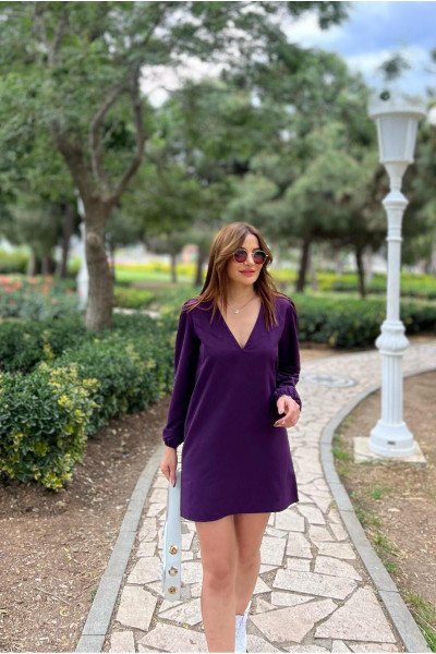 Lüx Kalite V Yaka Sade Şık Düz Mürdüm Renk Kadın Elbise Lüx Kalite V Yaka Sade Şık Düz Mürdüm Renk Kadın Elbise