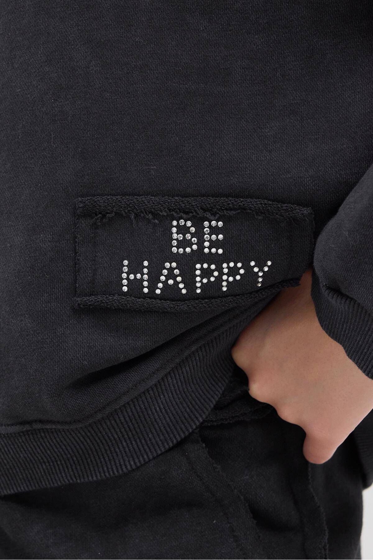 Be Happy Yazılı Soluk Efektli Sweatshirt S10303-i6