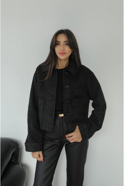 Siyah Çizgili Dokulu Yün Karışımlı Ceket Siyah Çizgili Dokulu Yün Karışımlı Ceket
