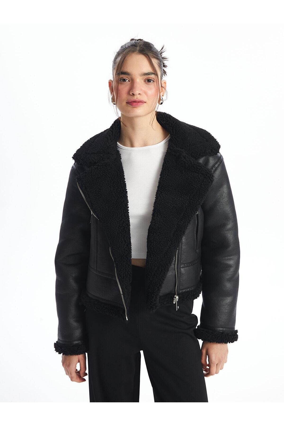 XSIDE Biker Yaka Kadın Deri Görünümlü Mont XSIDE Biker Yaka Kadın Deri Görünümlü Mont