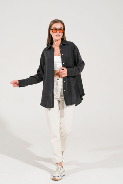 Kadın Siyah Oversize Uzun Basic Gömlek Kadın Siyah Oversize Uzun Basic Gömlek