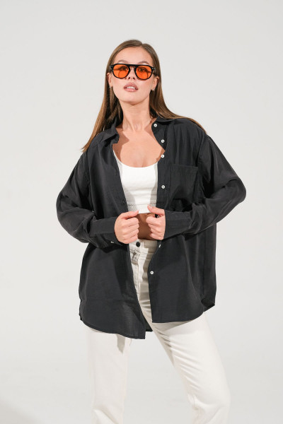 Kadın Siyah Oversize Uzun Basic Gömlek Kadın Siyah Oversize Uzun Basic Gömlek