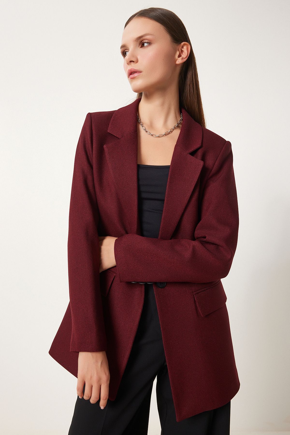 Vatkalı Dokuma Blazer Ceket BORDO LHL0002 Vatkalı Dokuma Blazer Ceket BORDO LHL0002
